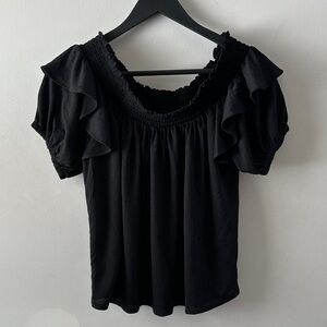 INC International Concepts Black Ruffled Blouse